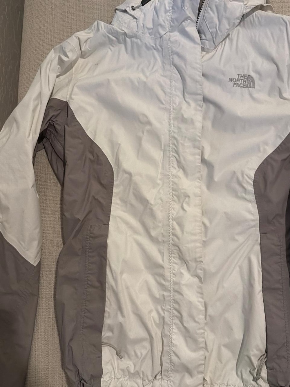The North Face Women’s White and Gray Hooded Rain/Ski Jacket